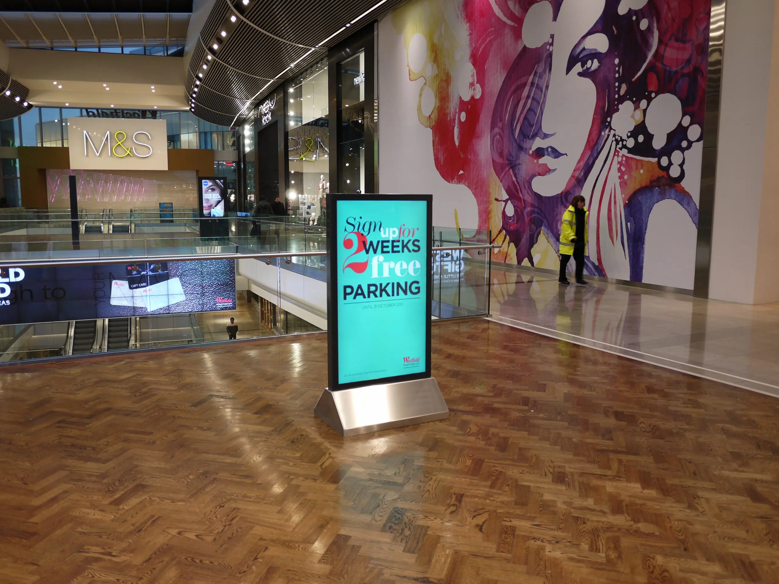 wafer screen in shopping mall outside M&S