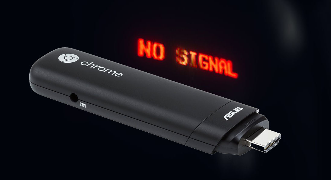 chromebit alongside no signal showing on a digital screen display. supporting article on digital signage upgrading
